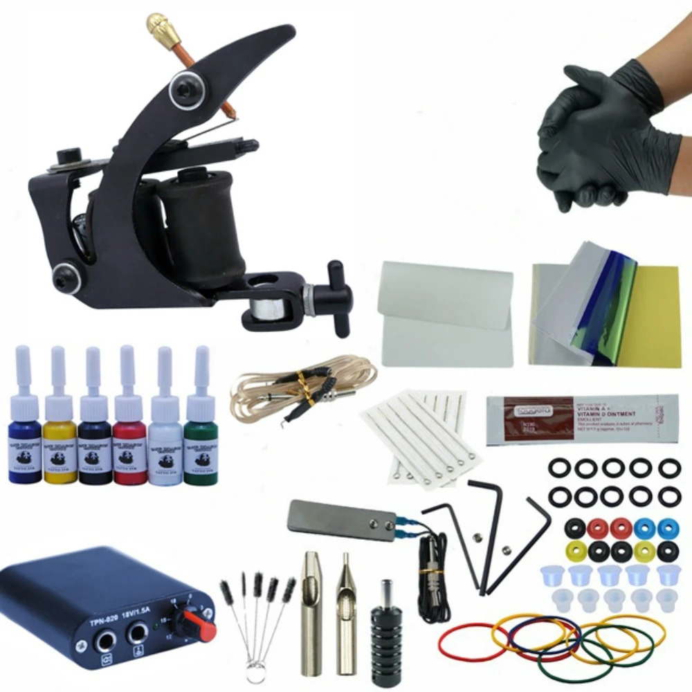 

Tattoo Power Supply Single Rotary Machine Gun Kit for Permanent Makeup Body Art Shader Liner Needles Supply Set