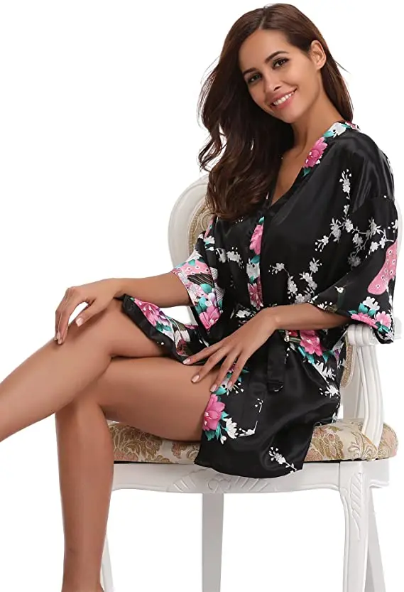 Silk Satin Wedding Robe Kimono Night Bathrobe For Women bride robes silk robe women sleepwear