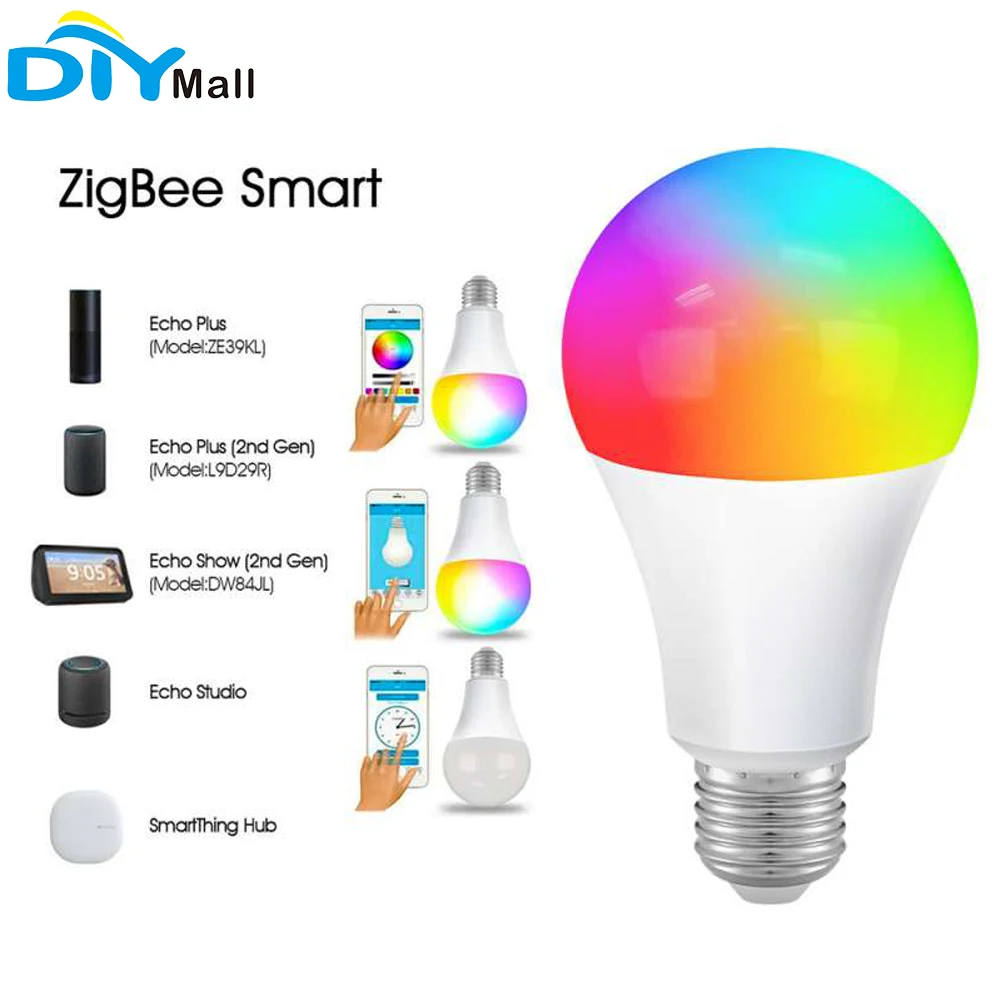 

2pcs Zigbee Smart Bulb for Alexa Echo Dot SmartThings Hub Google Home Hubitat Voice Control Pairing Zigbee 3.0