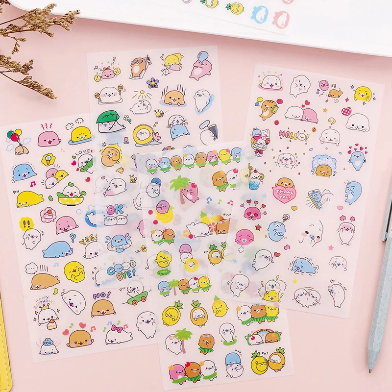 6Sheets DIY Kawaii PVC Cartoon Stationery Stickers Scrapbooking For Decoration Photo Album Diary | Канцтовары для офиса и дома