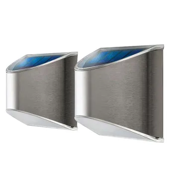 

2pcs/pack Outdoor Decoration Patio Post Super Bright 4 LEDS Courtyard Garden Pathway Stainless Steel Solar Wall Light Street
