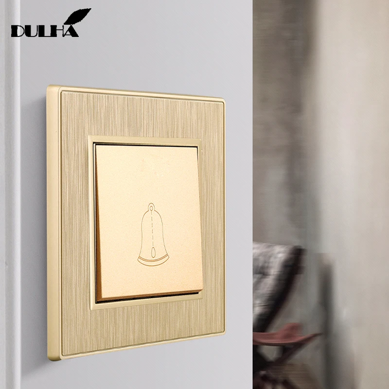Golden 1 Gang Momentary Doorbell Wall Switch Push Button Gate Reset Door Bell 110-250V Luxury Satin PC Panel Free Shipping