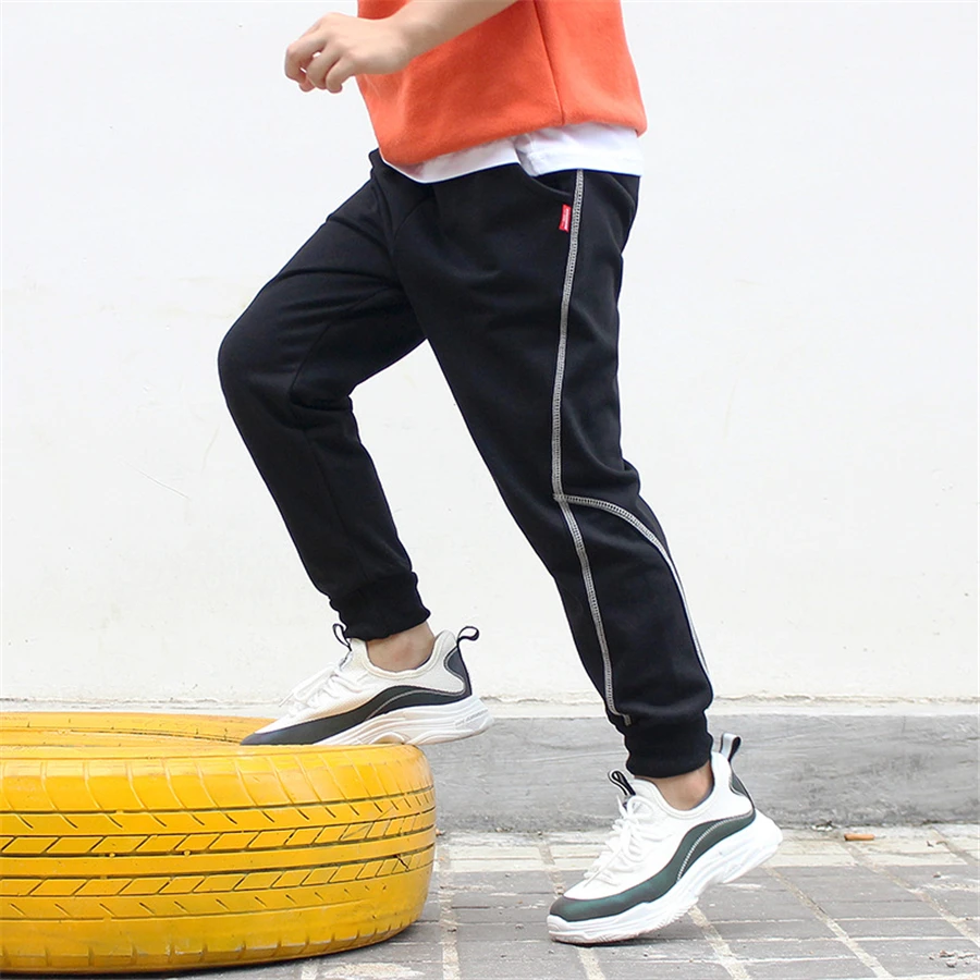 sweatpants autumn pants for a boy knitted Elastic waist solid black grey 6-14Y toddler winter pants boy joggers kids