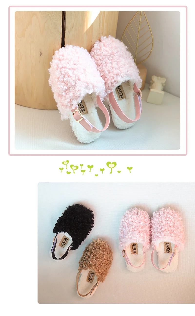 Winter New Indoor Kids Home Slippers Baotou Warm Plush Cotton Shoes Baby Girls Slippers Non-slip Soft House Toddler Shoes