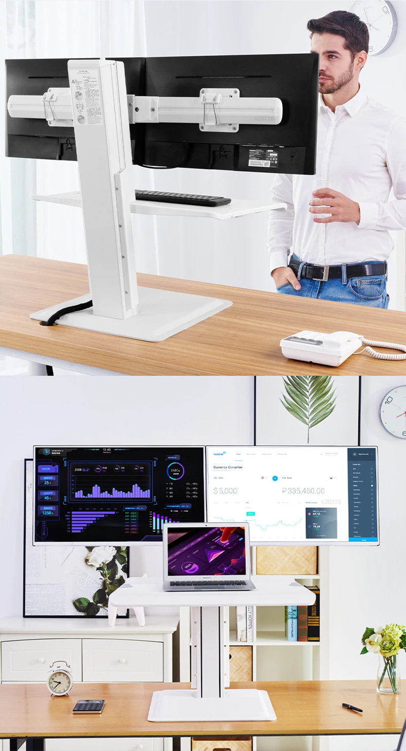 NB ST15-2A Настольный эргономичный 19-27 дюймов двойной монитор интегрированное рабочее место для работы стоя-сидя с клавиатурой лоток компьютерный стол