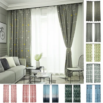

Silver Star Blackout Curtains For Living Room Bedroom White Tulle Sheer Curtains Drapes Window Treatments Short Blue Pink D30