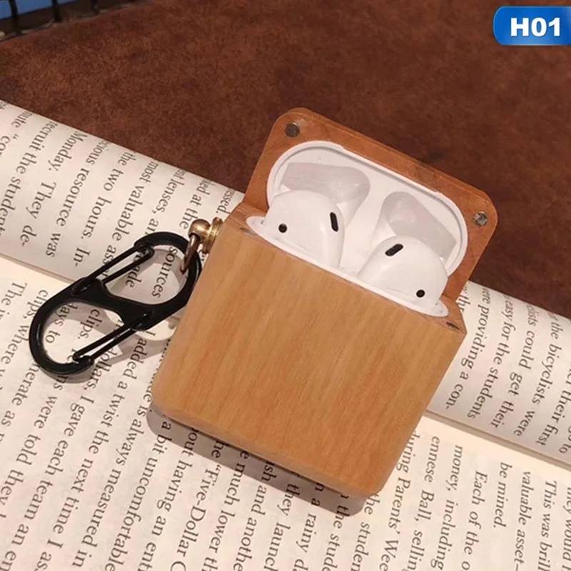 Креативный деревянный защитный рукав для наушников Apple AirPods чехол Bluetooth гарнитура защита от падения рукав с брелком - Цвет: 1