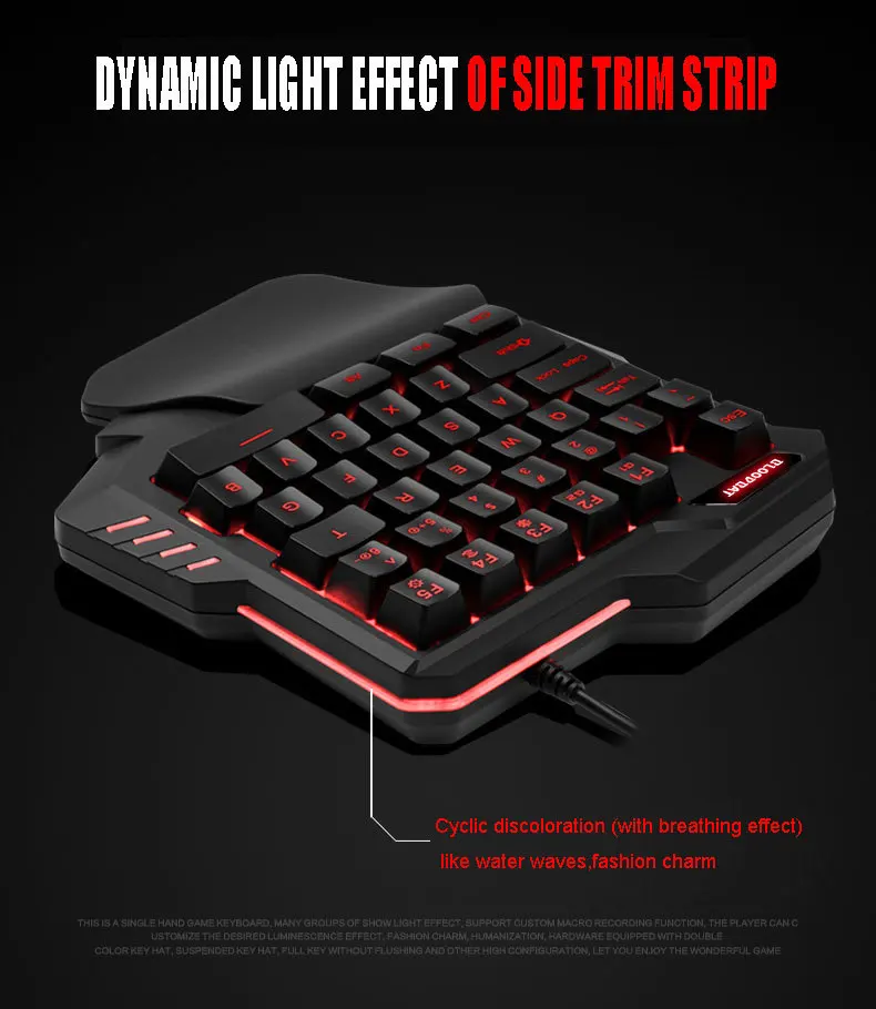 One-Handed RGB Mechanical Gaming Keyboard 42 Keys Blue Switch LED Left Hand Mini Keypad For Mobile Game