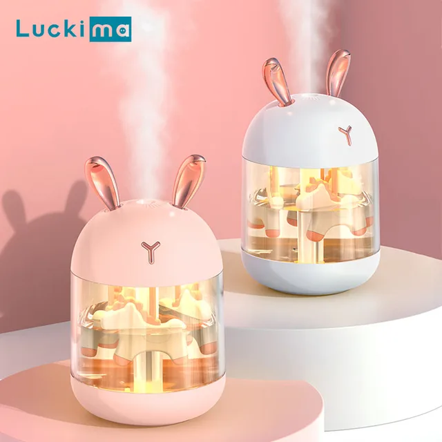 새로운 USB 초음파 가습기 쿨 미스트 메이커 300ML 에센셜 오일 디퓨저, 홈 오피스 회전 목마 디자인 선물 추천