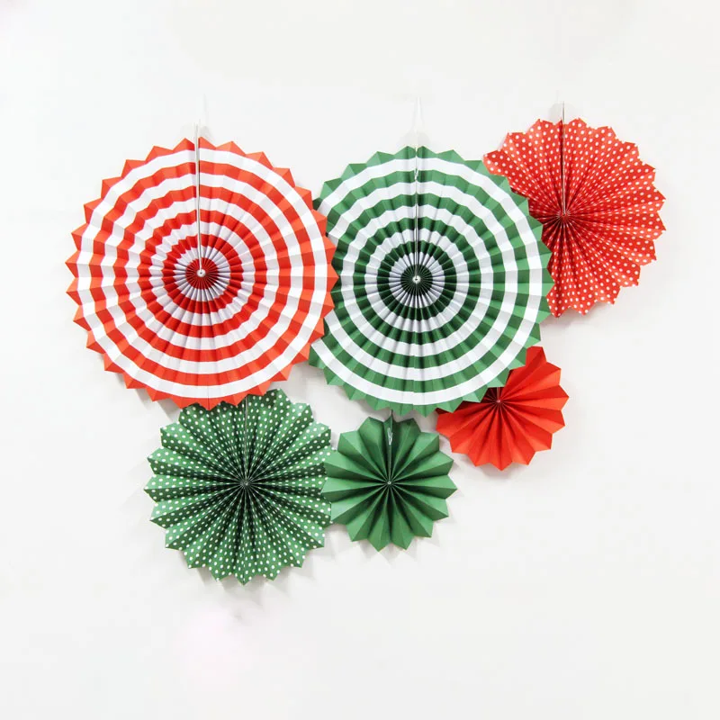 

6pcs/set Red Green Paper Fan Flower Hanging Banner Tissue Paper for Wedding Birthday DIY Party New Year Christmas Decorations
