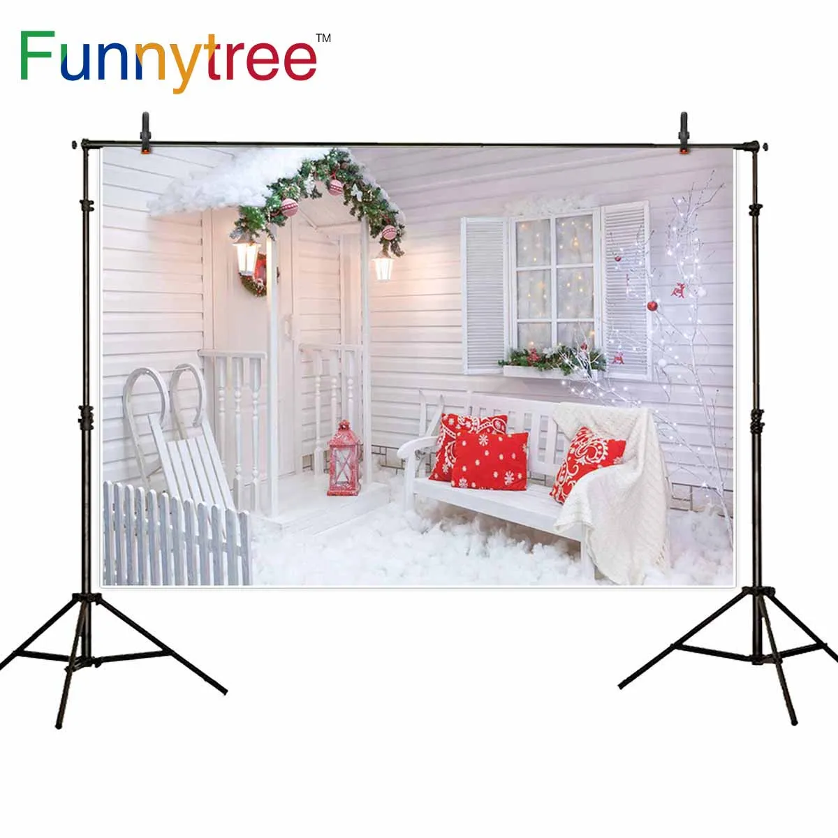 Фон Funnytree для фотосъемки зимняя белая деревянная доска кресло Рождественский