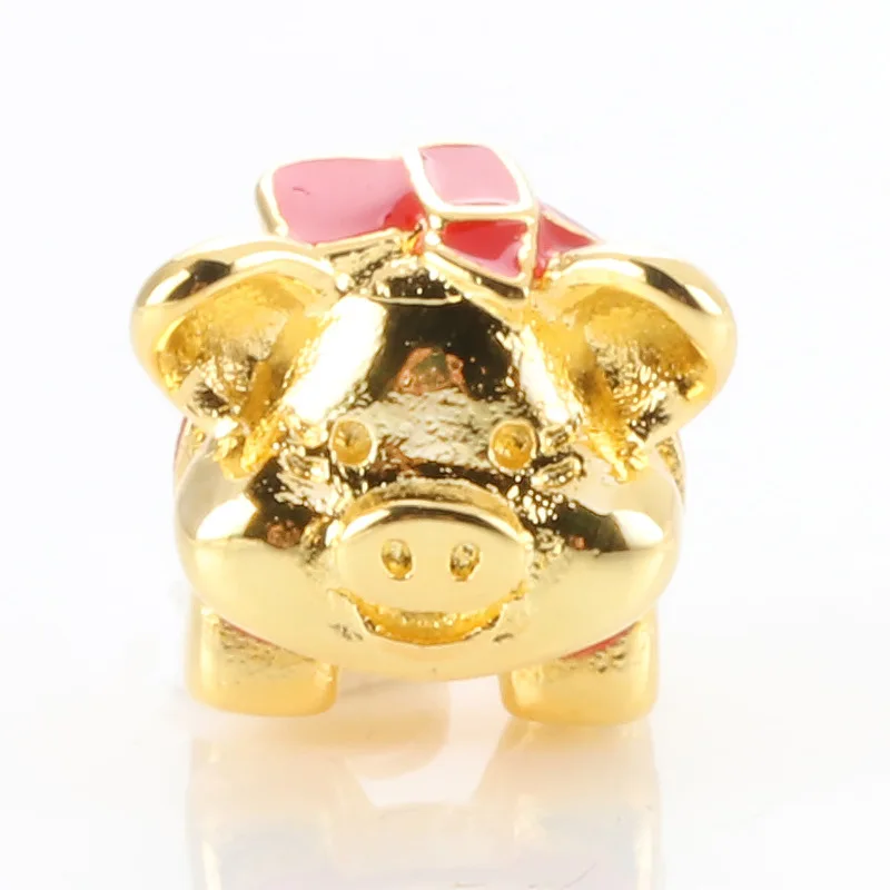 

Original 925 Sterling Silver Bead Golden Zodiac Pig Red Bow Beads Fit Pandora Women Bracelet & Necklace Diy Jewelry