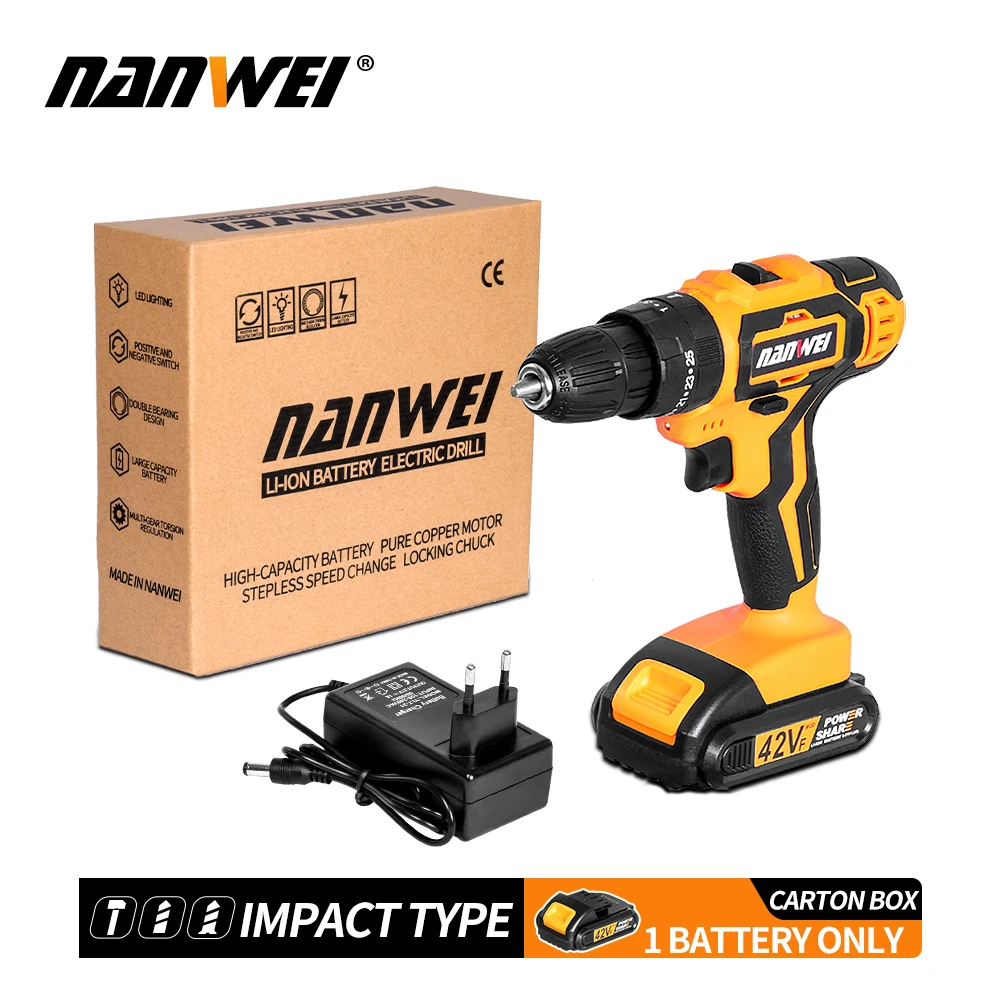 42VF 7.5Ah 1 Battery 21 В аккумуляторная отвертка электрическая отвертка ударная 42н. М 7.5ач Профессиональная многофункциональная мини-дрель для ремонта дома - Цвет: 42VF 7.5Ah 1 Battery