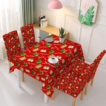 

140x210cm Christmas Waterproof Tablecloth Cartoon Santa Claus Jingle Bell Print Rectangle Dining Table Cover Party Decor
