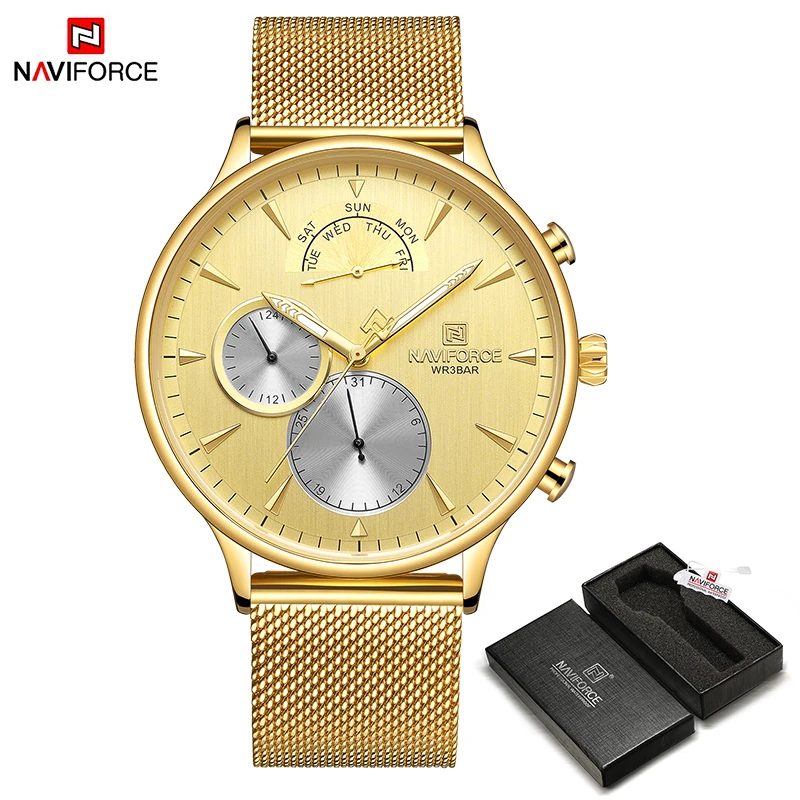NAVIFORCE, новые модные мужские часы, Топ бренд, Роскошные, большой циферблат, военные кварцевые часы, стальной ремешок, водонепроницаемые, спортивные, Relogio Masculino - Цвет: GG  BOX