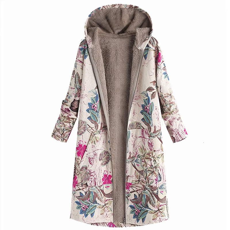 Pink Long Winter Jacket For Women Padded Outerwear Plus Size Women Casual Coats Printed Thicken Warm Military Coat With Hood - Цвет: Pink