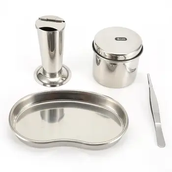 

4Pcs/Set Tattoo Disinfection Kit Medical Stainless Steel Disinfection Plate Tank Jar Tray Tweezer