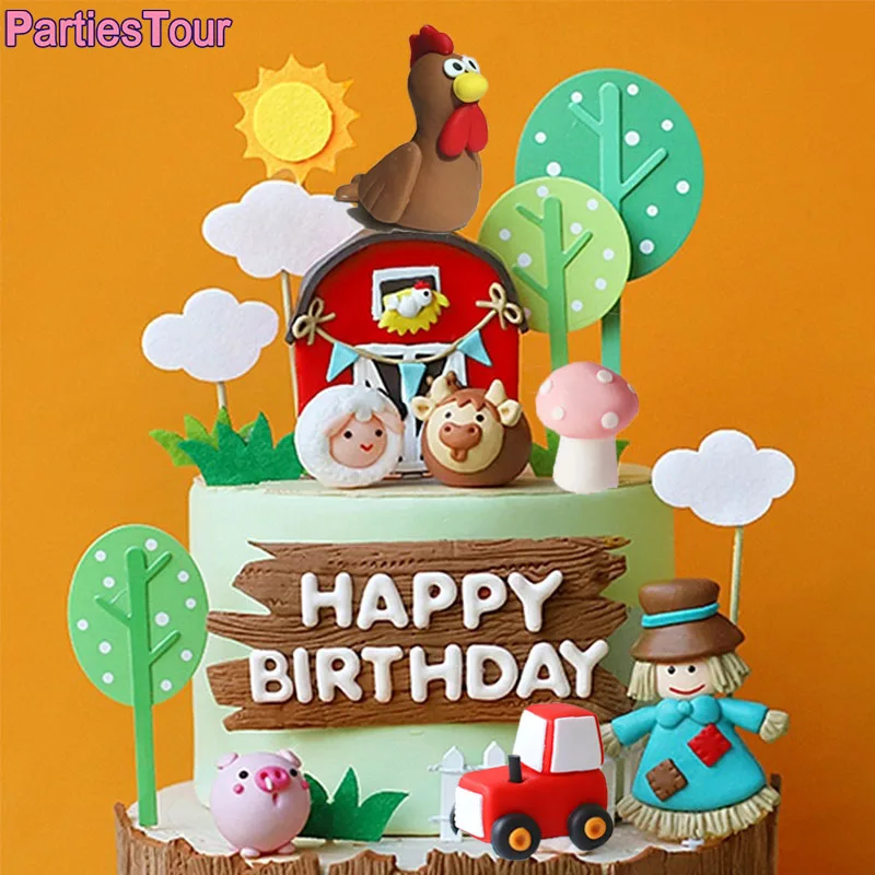 Animal de granja tema animales de decoración ovejas vaca cerdo pastel Toppers de la Casa de la granja de pastel decoración de la fiesta de cumpleaños de la granja cartel para pastel Adorno