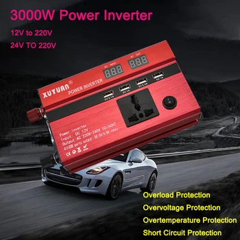 

Car Inverter 3000W 12/24V to 220V LED Digital Display Universal Car Power Inverter with 4 USB Ports Electric cigarette Charger