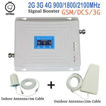 

ZQTMAX 2g 3g 4g Tri Band Signal Booster 900 1800 2100 GSM WCDMA UMTS LTE Cellular Repeater cell phone Amplifier with 4G antenna