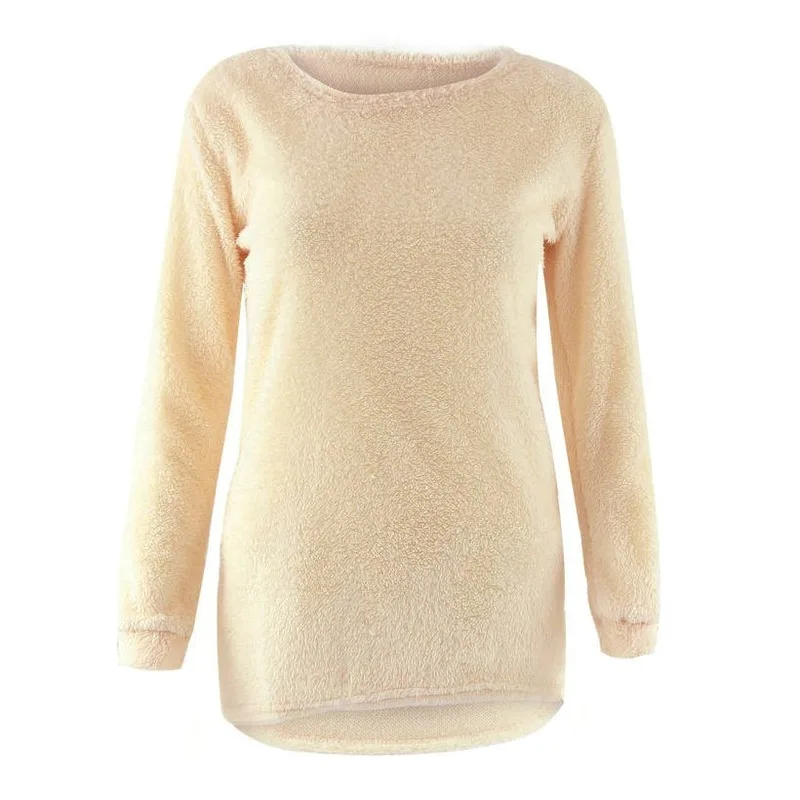 

European and American Popular Solid Color Long Sleeve round Neck Women's Wool Lamb Top