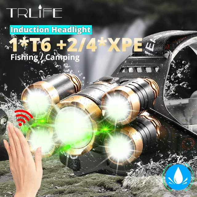 US $9.44 IR Sensor LED Headlamp Zoomable Induction Fishing Headlight 18650 Battery Hand Free Rechargeable T6