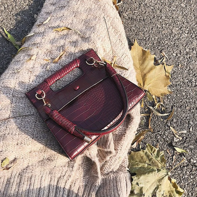 Women Vintage Tote Bag New Female Retro Square Crossbody Bag Luxury Brand Designer Alligator Pattern Shoulder Bag Handbag