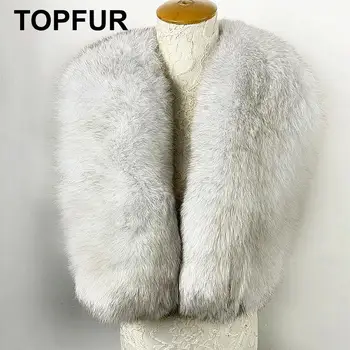 

TOPFUR 2019 New Fashion Winter Female Shawl light grey Long Scarf Women Real Fur Scarf Natural Fox Fur Solid Luxury Scarfs Women