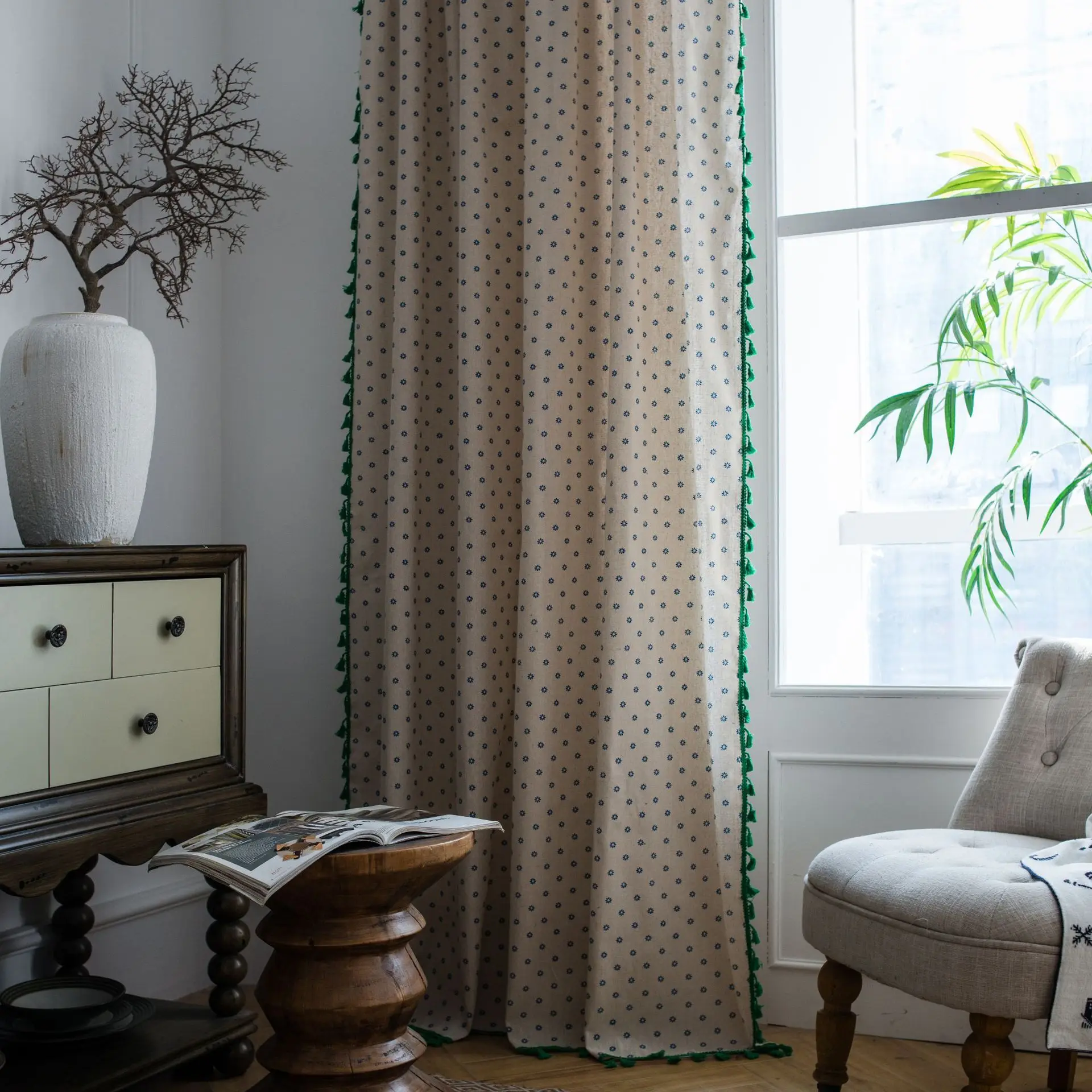 

Ready Made Daisy Semi-Blackout Curtains Blind Panel American Style Short Curtains For Kitchen Window Living Room Treatment