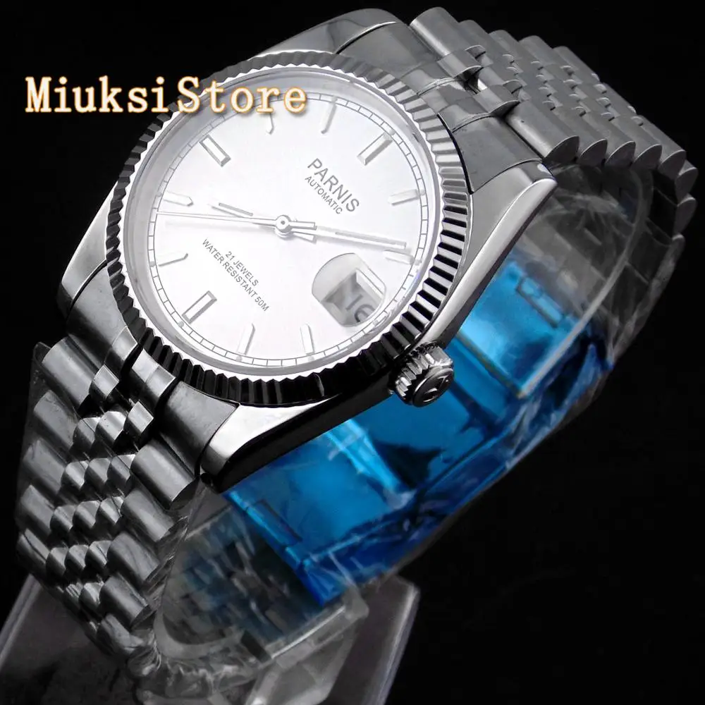 US $110.96 parnis 36mm top luxury watch sapphire glass white color dial 21 Jewels miyota luminous marks automatic womens watch