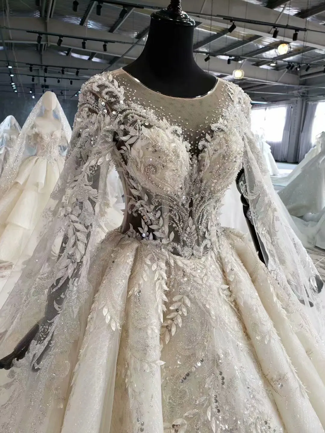 Роскошное вышитое бисером кружевное свадебное платье Vestido Novia Talla Grande Mariage с кристаллами и длинным рукавом, свадебное платье Robe De Mariee Manche Longue