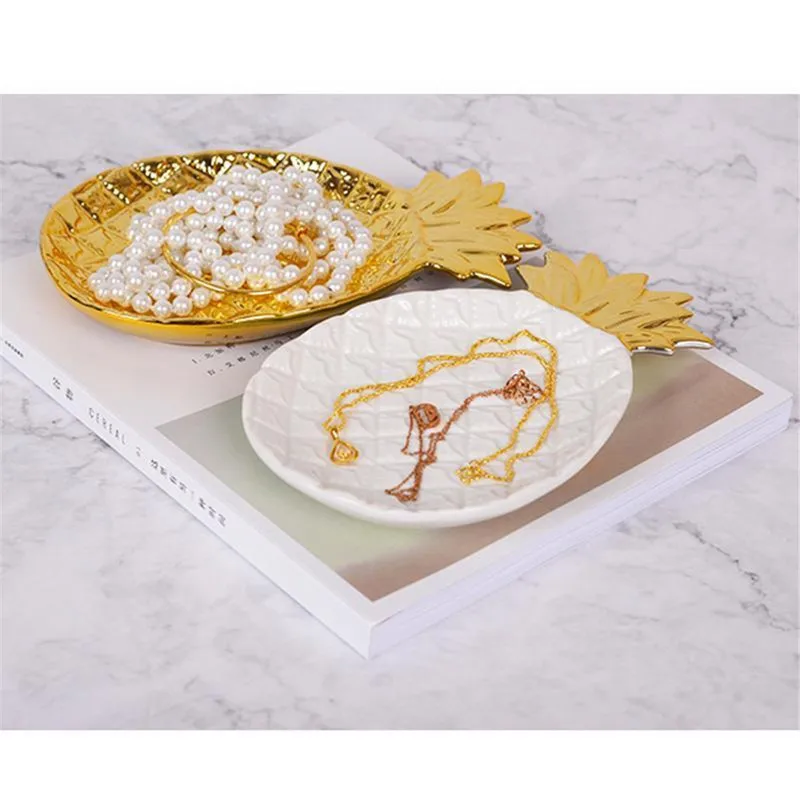 Керамическая тарелка Enipate с золотым ананасом ювелирное блюдо фарфоровая