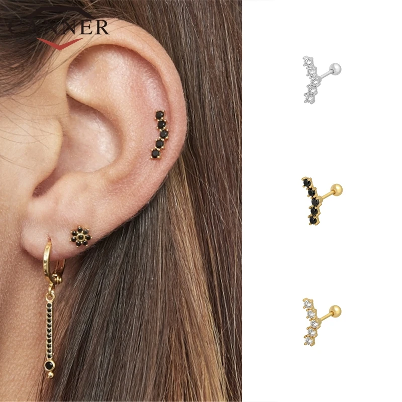 1PC Fashion Cz Ear Studs Cartilage Earring for Women 925 Sterling Silver Zircon Small Stud Earring Ear Piercing Jewelry Gifts