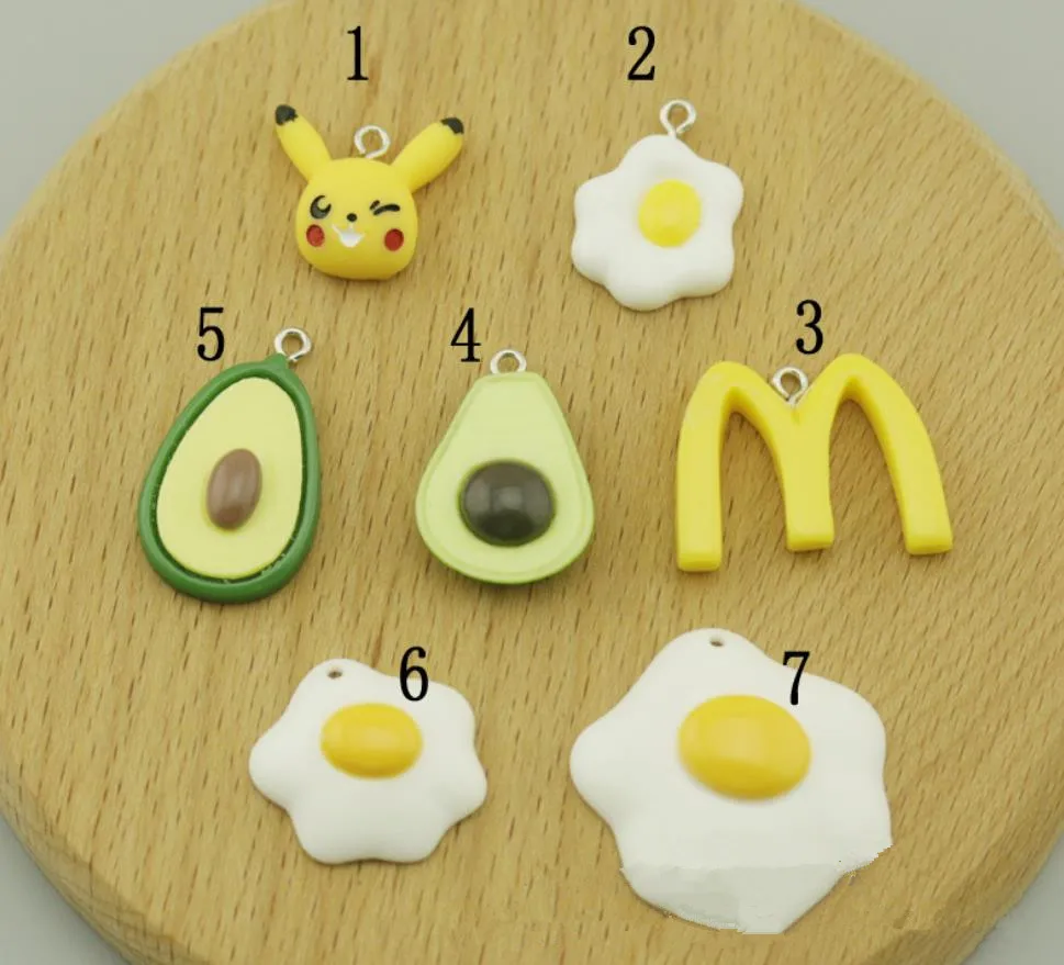 

avocado Eggs, Pikachu charms kawaii Flat back resin Cartoon keyring charms resin charms necklace pendant for DIY decoration