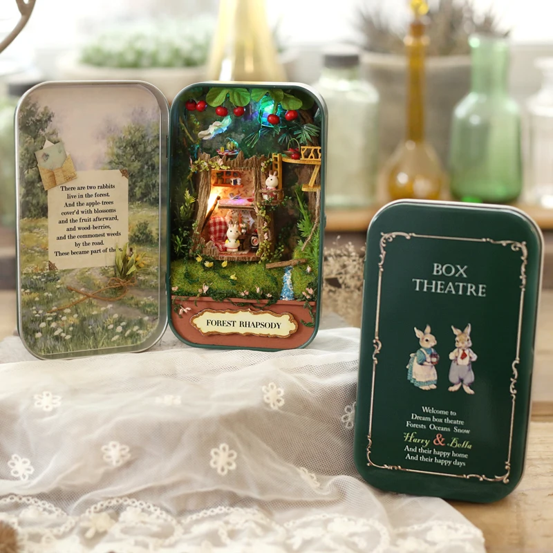 Box Theatre Nostalgic Theme Miniature Scene Wooden Miniature Puzzle Toy DIY Doll House Furnitures Countryside Notes Q Series#E - Цвет: Q001