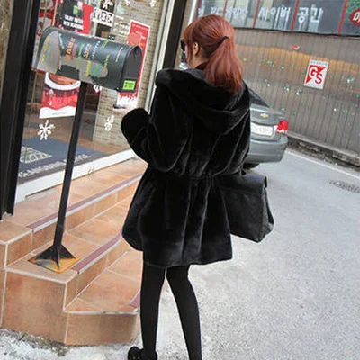

2020 Faux Fur Coat Women Winter Jacket Hooded Korean Fake Mink Fur Coats Female Furry Two Side Wear C1005# KJ3606