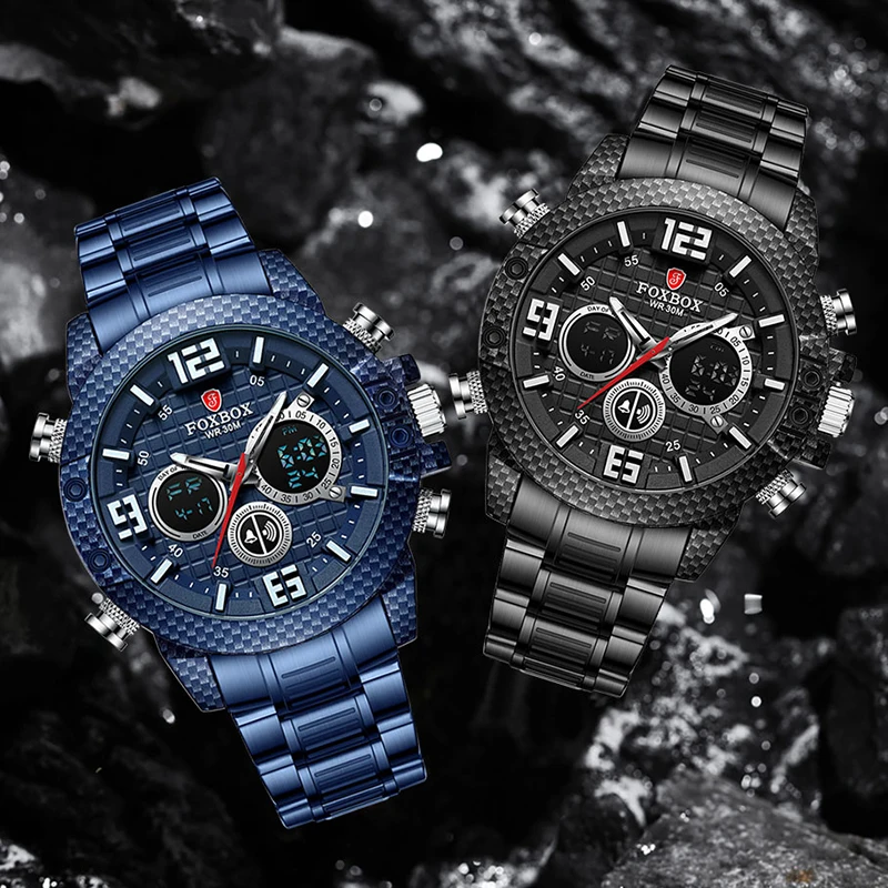 2021 orologio Fox di marca da uomo cassa in fibra di carbonio orologi sportivi al quarzo da uomo orologio da polso digitale impermeabile militare Clcok_voghion.com