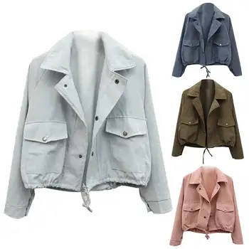 

Tooling long sleeve single row button top 2019 autumn and winter fashion women's solid color coat