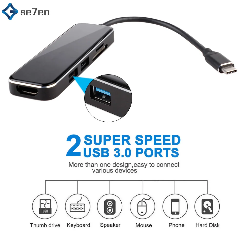 USB C концентратор type C до 4K HDMI концентратор USB 3,0 адаптер PD зарядный порт SD3.0 ридер Rj45 адаптер для MacBook Pro samsung huawei P20