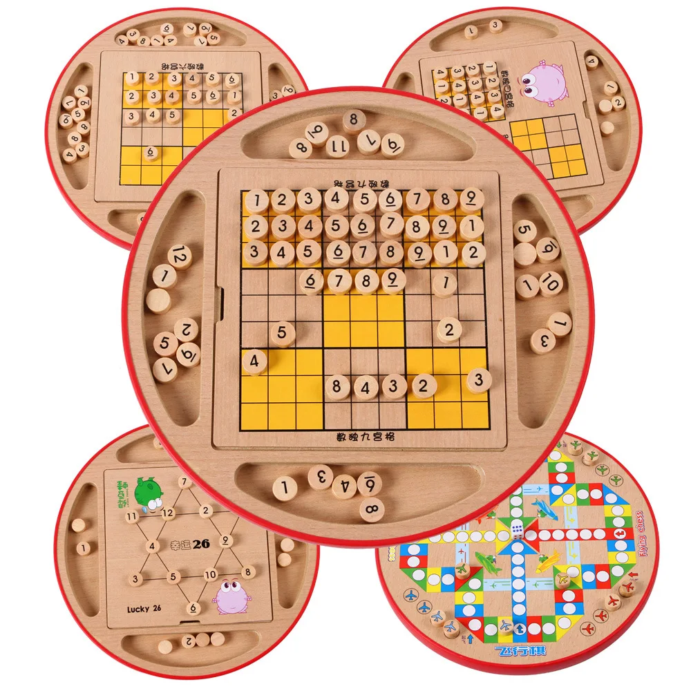 Деревянные пять в одном многофункциональная игра Sudoku шахматная доска детские развивающие Sudoku настольная интерактивная игра игрушка