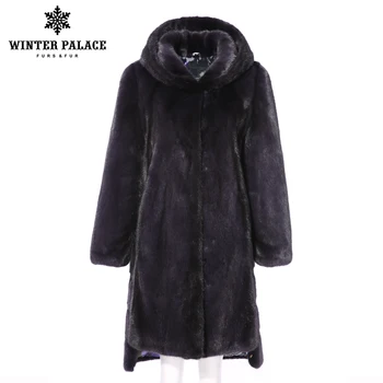 

2018 fashion new real mink fur coat hooded import mink fur coat long winter real mink fur coat woman Wide-waisted Thick Warm Fur