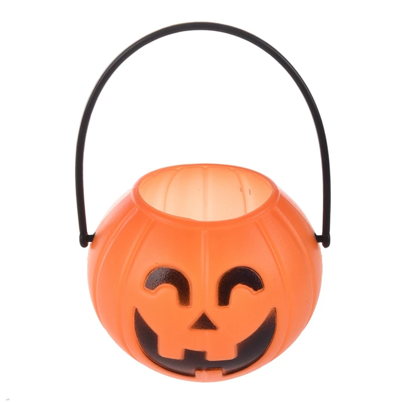2 Pcs Halloween Pumpkin Trick Treat Loot Sweet Candy Carry Holder Jar Jug Barrel Party, 18CM& 7CM