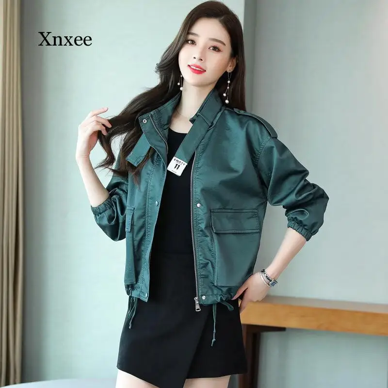 Leather Jackets for Women Green Black PU Leather Spring Autumn Women's Coat Jacket short Motorcycle Clothing punk vintage loose
