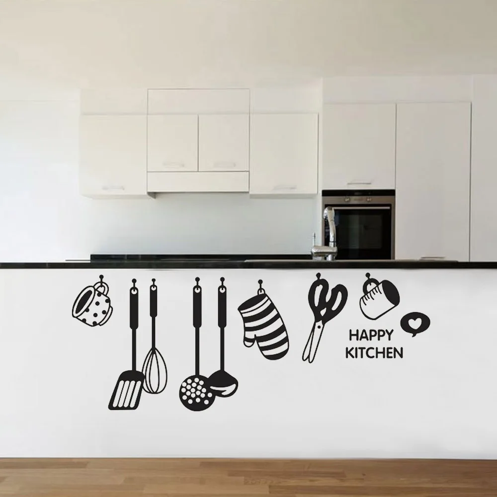 Kitchen Wall Stickers Fun Design Cook Utensils Home Decoration Restaurant Refrigerator Self-adhesive Vinyl Wall Decals Y679 wall stickers self adhesive stickers kitchen wall sticker