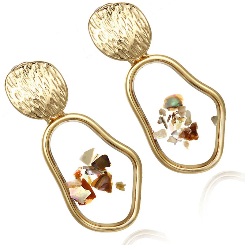 

2020 Brincos Brinco Bohemian Earings New Retro Shell Alloy Trans-border Transparent With Irregular Square Earrings Women