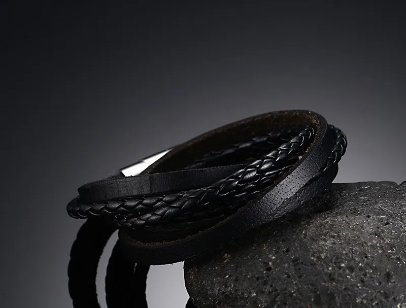 FXM black leather bangle manbracelet new arrival fashion jewelry most popular bracelet for women birthday gift have three