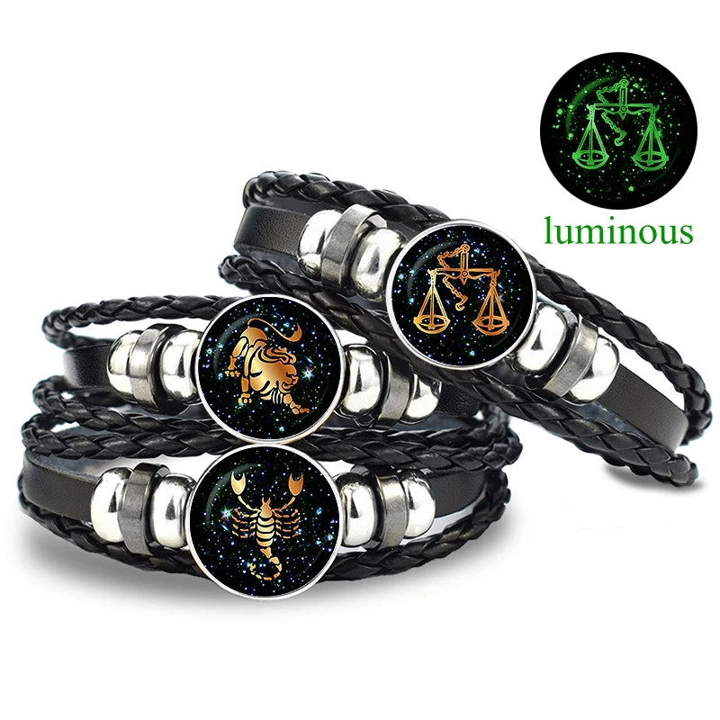 Bracelet Braided Birthday-Gift Zodiac 12-Constellation Glow-In-The-Dark Luminous Women