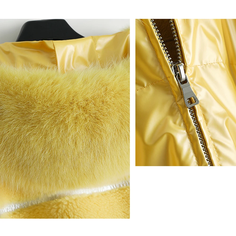 Новое Женское пальто из искусственного меха с капюшоном, Женское шерстяное пальто, короткая зимняя куртка-пуховик с лисьим меховым воротником