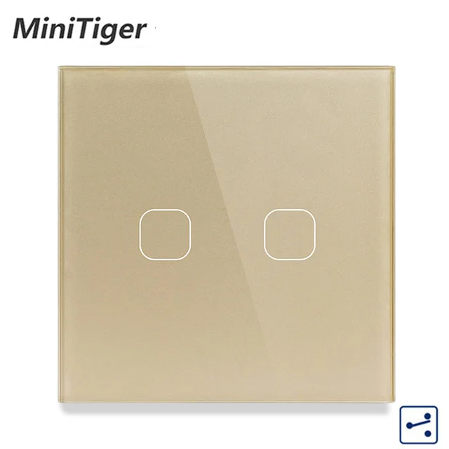 2 gang 2 way gold Minitiger, стандарт ЕС/Великобритании, серое Хрустальное стекло 1/2, 2 способа, сенсорный выключатель, панель, сенсорный выключатель, светильник, настенный, только сенсорный, функциональный переключатель - Цвет: 2 gang 2 way gold