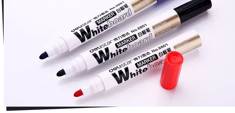 Deli 6801 Whiteboard Pen Water-Based Marking Pen Whiteboard Pen Waterborne Whiteboard Pen hong hei lan 3-Color ke xuan Wholesale